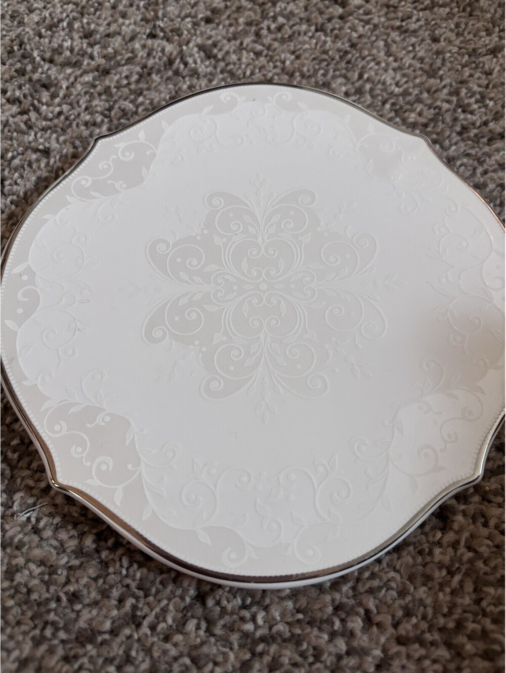 Lenox Opal Innocence Decorative Porcelain Plate, White/Silver Rim Round